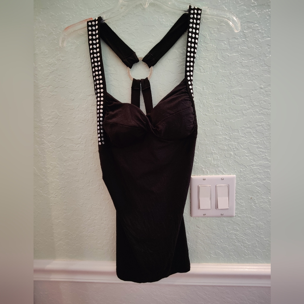 Black tank, studded straps